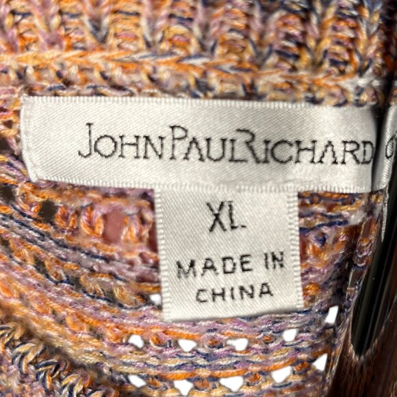 John Paul Richard Womens Open Knit Sweater XL Multicolor Stripe Beachy Bohemian - Picture 5 of 7